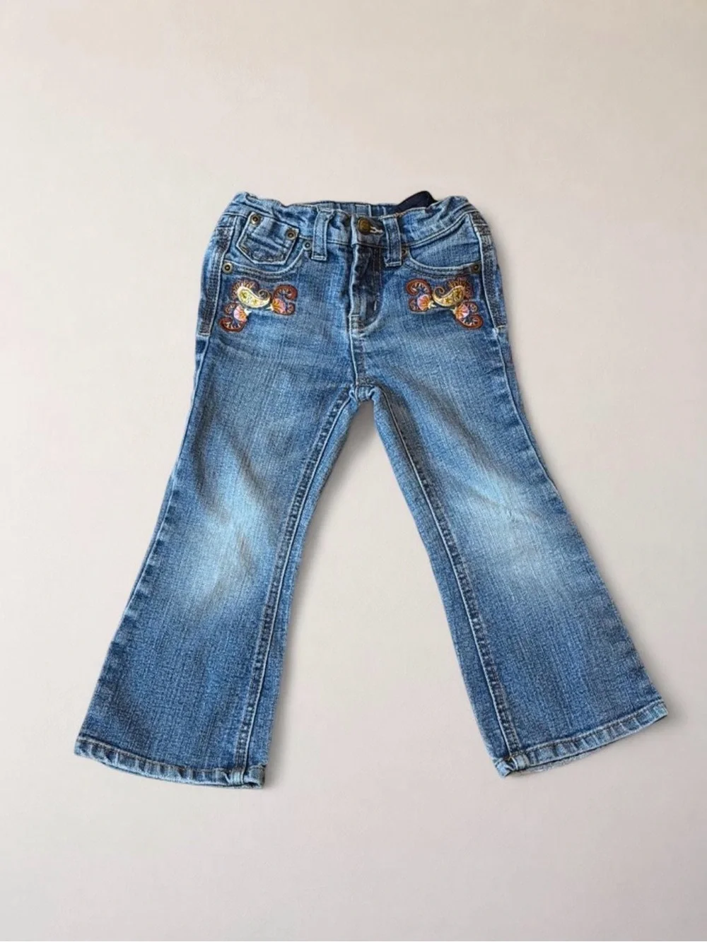 Cherokee Blue Denim Flare Jeans with Butterfly Embroidery